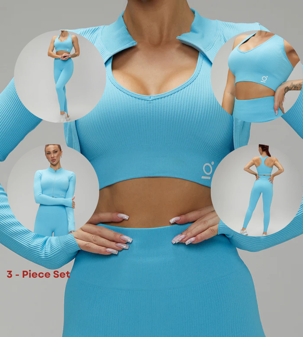 2 Way Zipper Jacket, Padded Sports Bra and Legging Set Light Blue