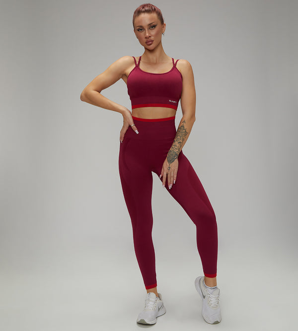 Maroon Cross Padded Sport Bra, Leggings Sets