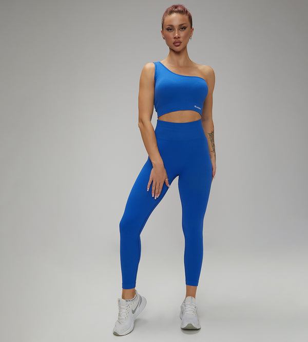 Hot Selling Ribbed Seamless High Waisted Legging, Shorts and  Padded Sportswear 4pcs Set Blue