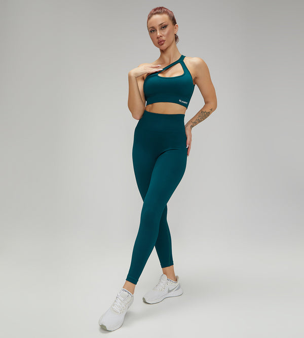 One Shoulder Sports Bra 2pcs Set Green