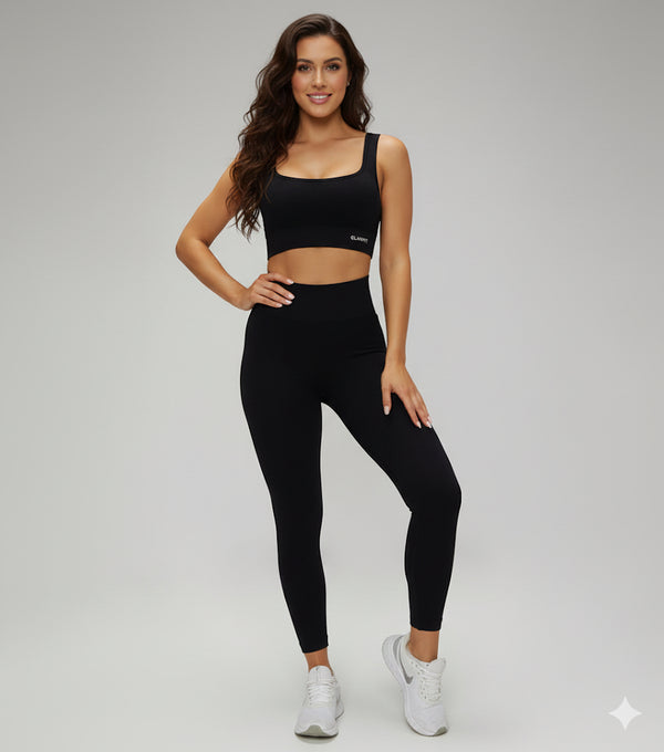 Hot Selling Ribbed Seamless High Waisted Legging, Shorts and  Padded Sportswear 4 pcs Set Black