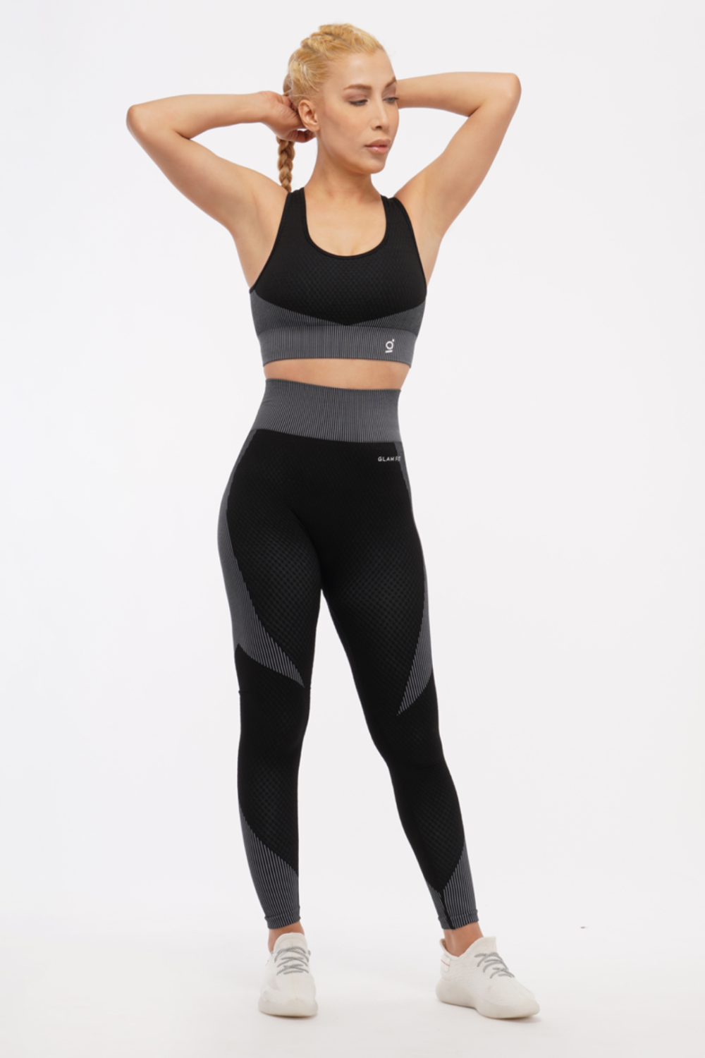 Women Seamless Workout Outfits Sport Bar And Legging Black White