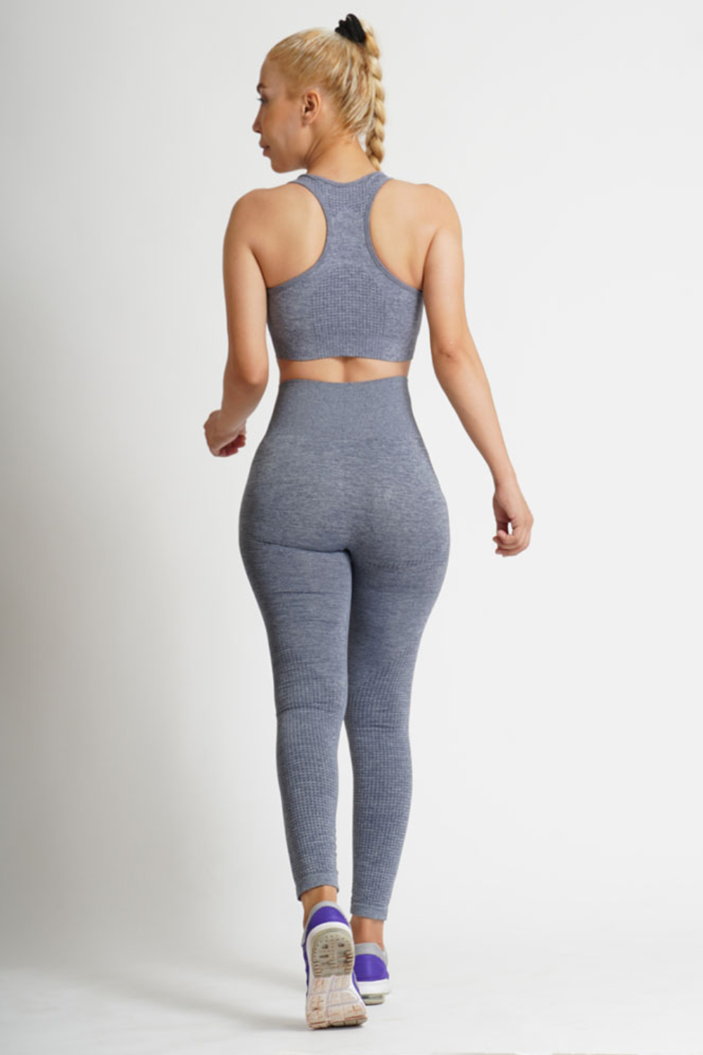 Women Seamless Workout Outfits Sport Bar And Legging Blue