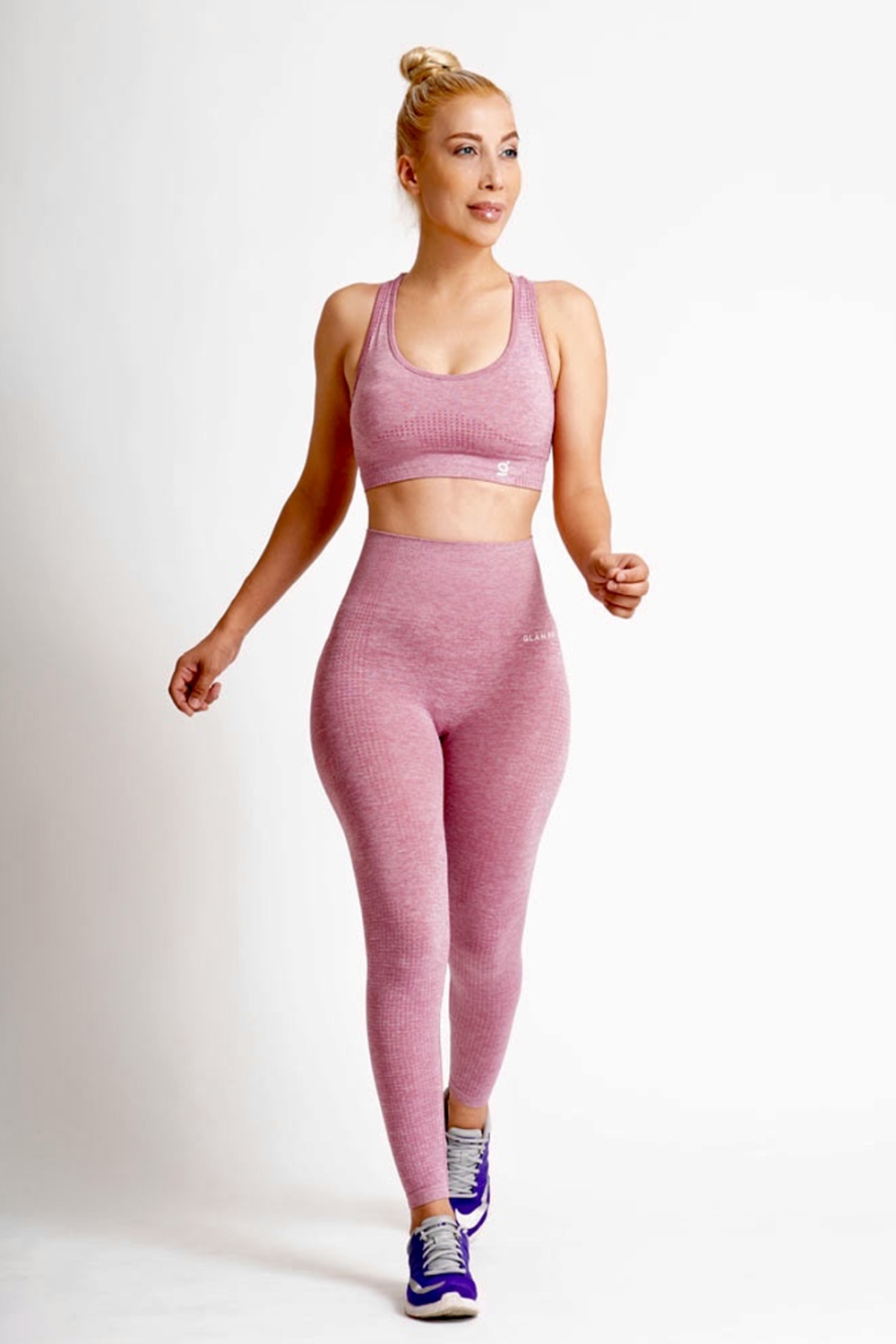 Women Seamless Workout Outfits Sport Bar And Legging Pink