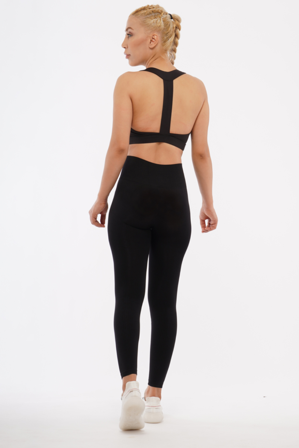 Women Seamless Workout Outfits Sport Bra And Legging Black Satin