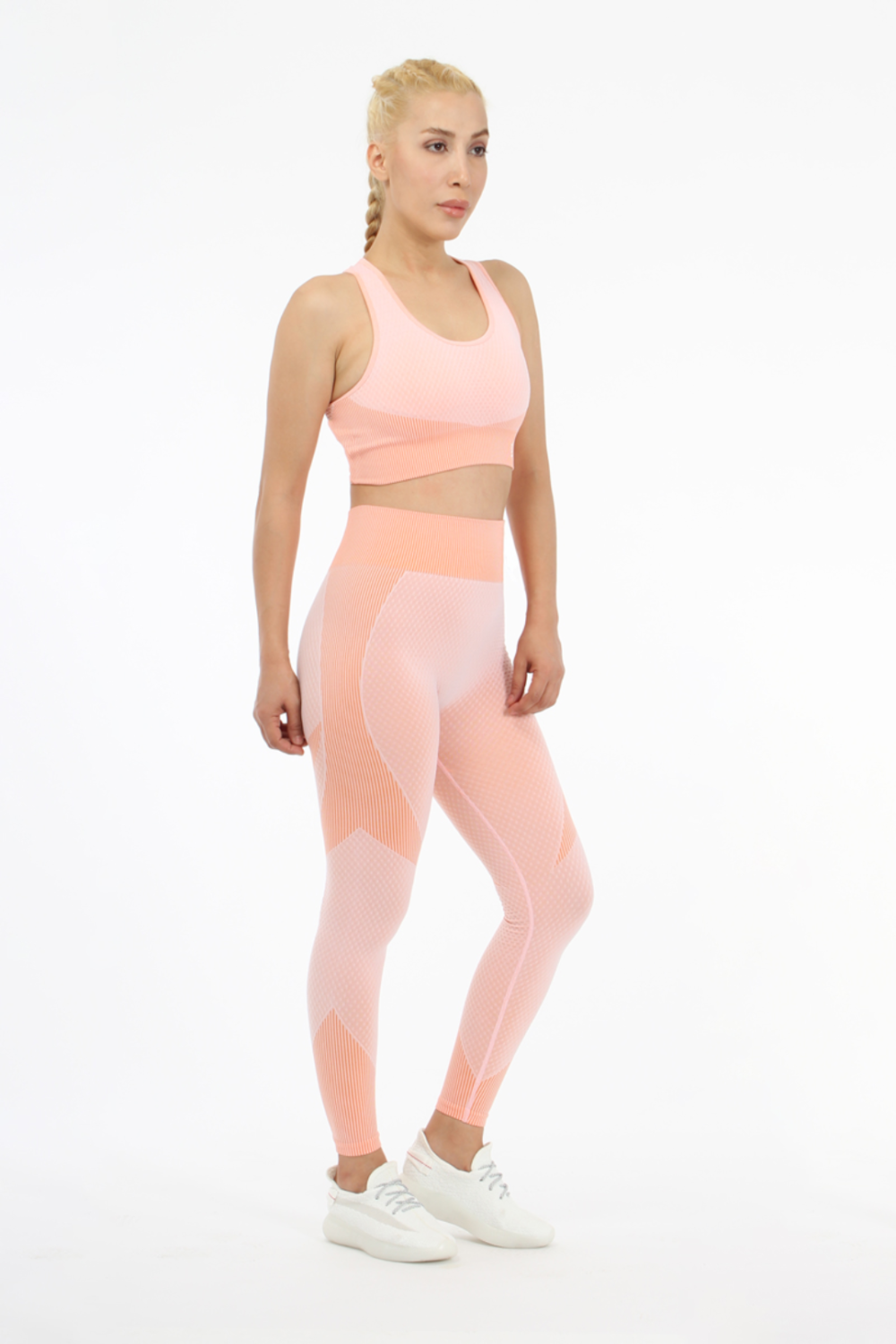 Women Seamless Workout Outfits Sport Bra And Legging Coral Pink