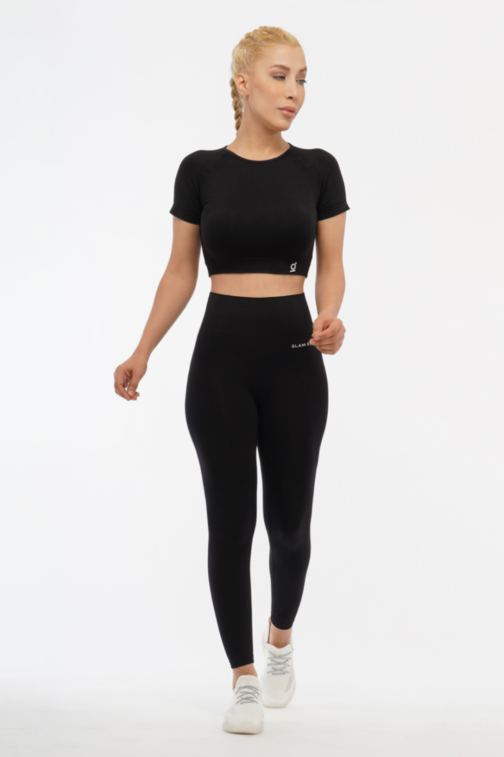 Women Seamless Workout Outfits Sport Crop Top And long Leggeing Black