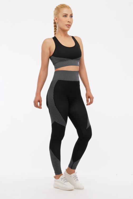 Women Seamless Workout Outfits Sport Bar And Legging Black White