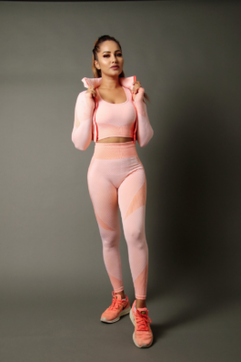 Samless Women 3pcs Yoga Sets Fitness Sport Suit Long Sleeve Zipper with Sport Bra & Leggings Pants