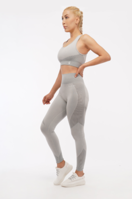 Women Seamless Workout Outfits Sport Bra And Legging White Gray