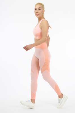 Women Seamless Workout Outfits Sport Bar And Legging Coral Pink