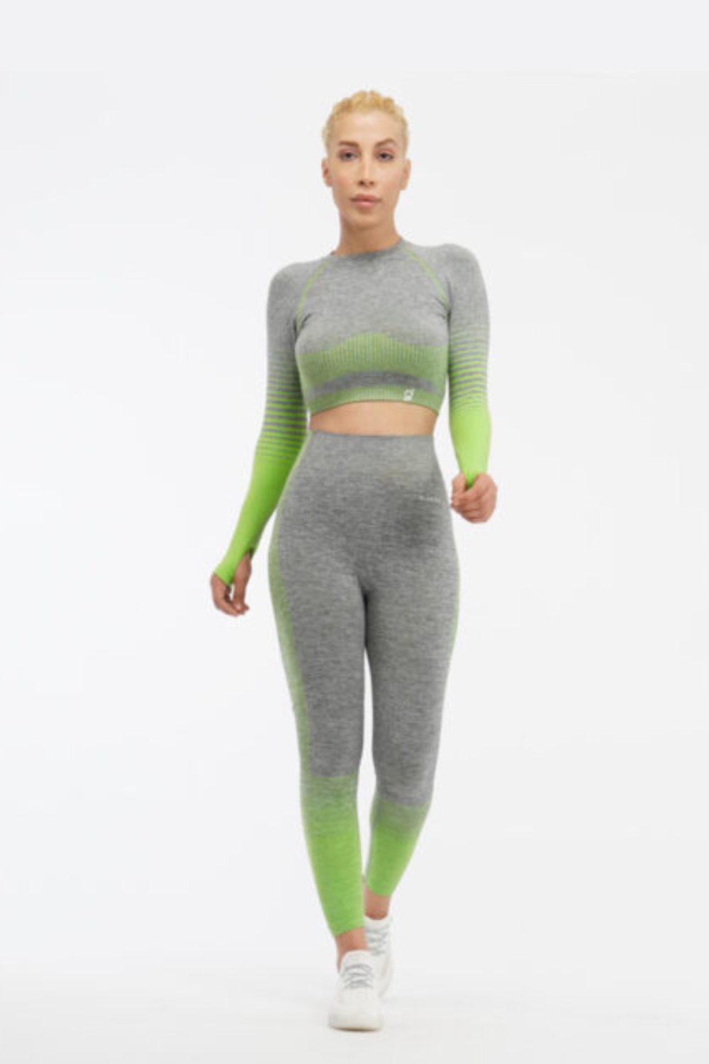 Women Seamless Workout Outfits Sport Long Sleeve And Legging Grey Green