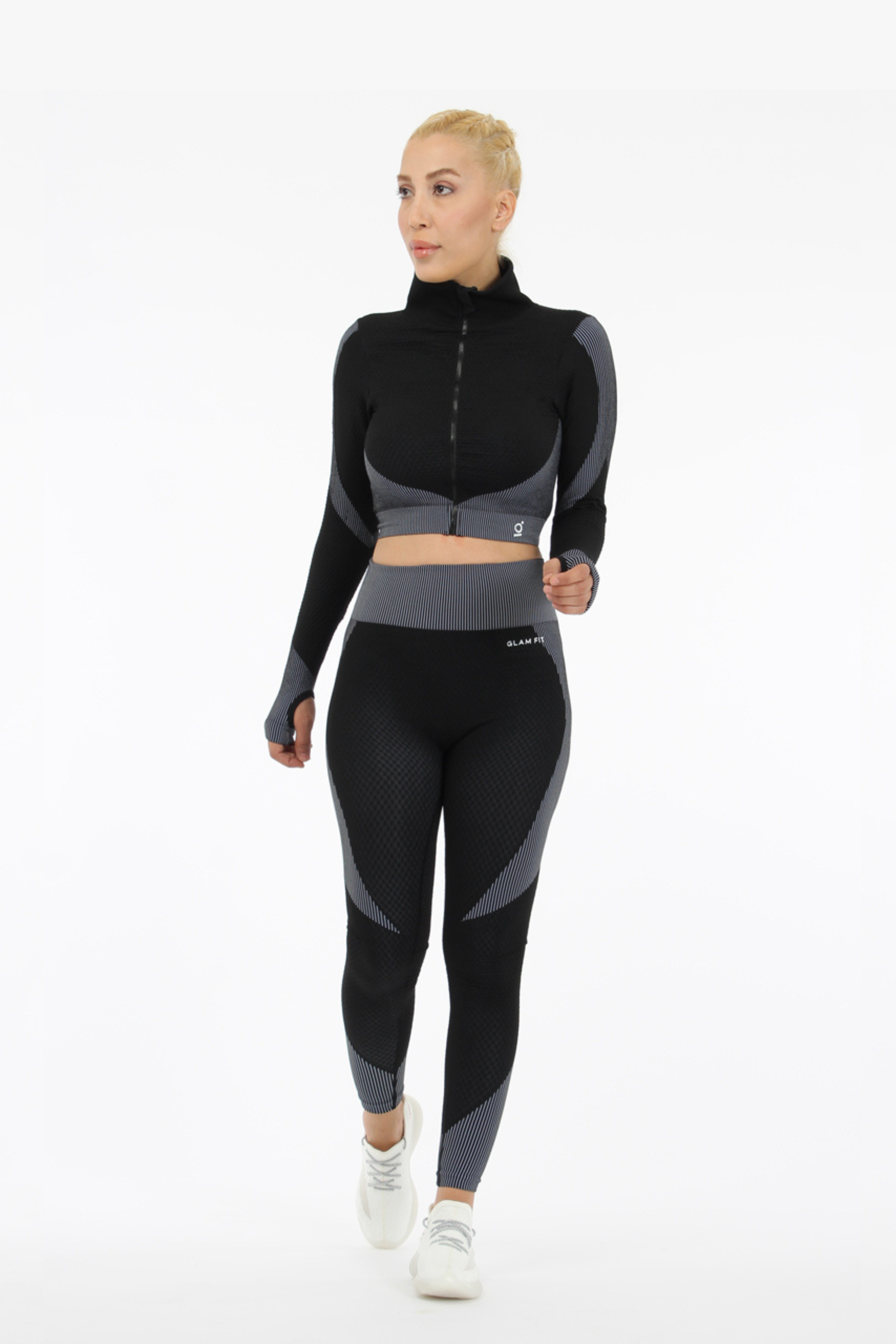 Womens Ladies Seamless Gym Fitness Yoga Suit Long Sleeve Zipper