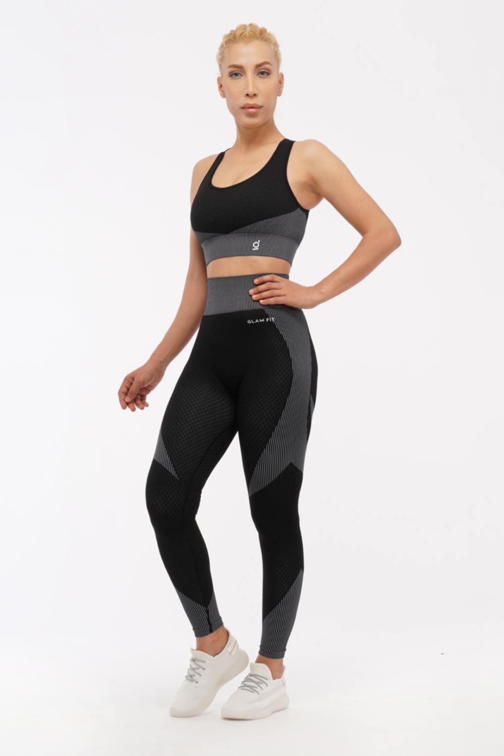 Women Seamless Workout Outfits Sport Bar And Legging Black White