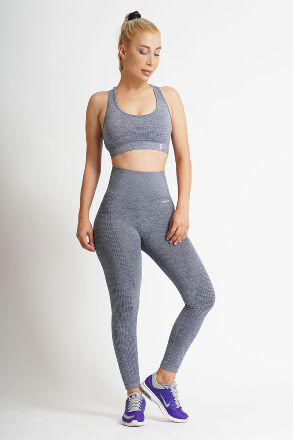 Women Seamless Workout Outfits Sport Bar And Legging Blue