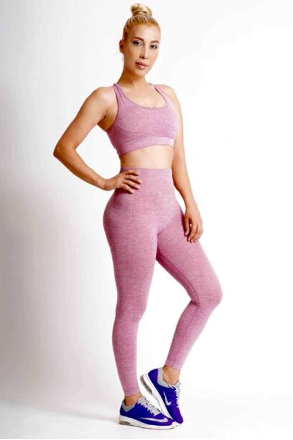 Women Seamless Workout Outfits Sport Bar And Legging Pink