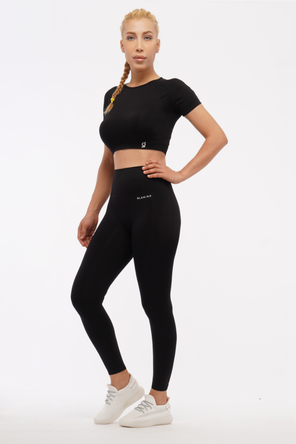 Women Seamless Workout Outfits Sport Crop Top And long Leggeing Black