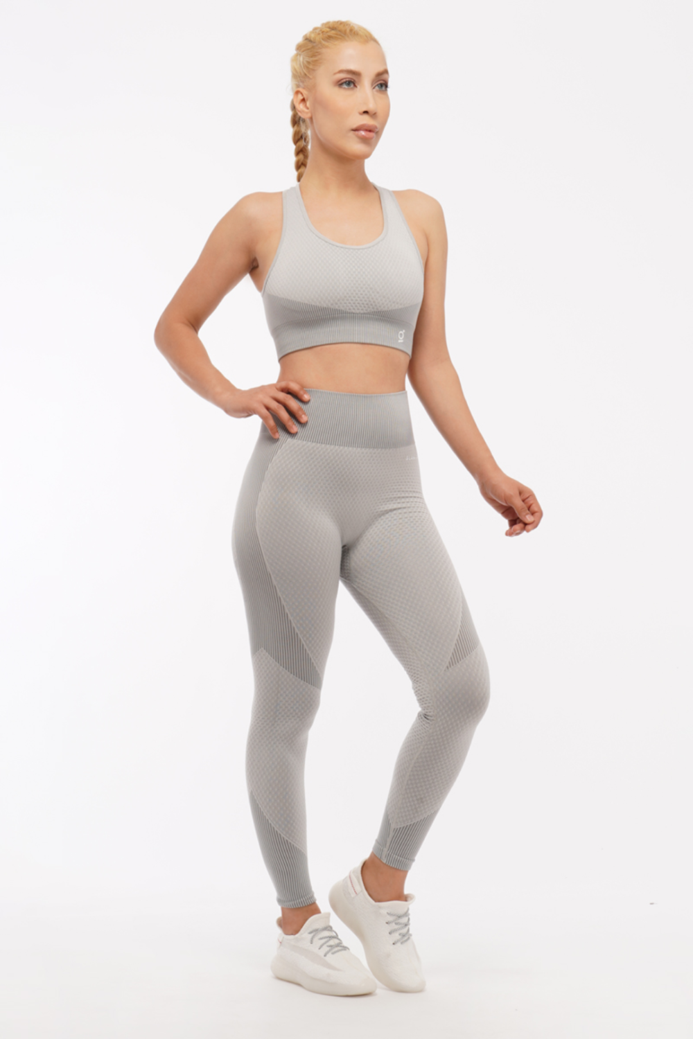 Women Seamless Workout Outfits Sport Bra And Legging White Gray