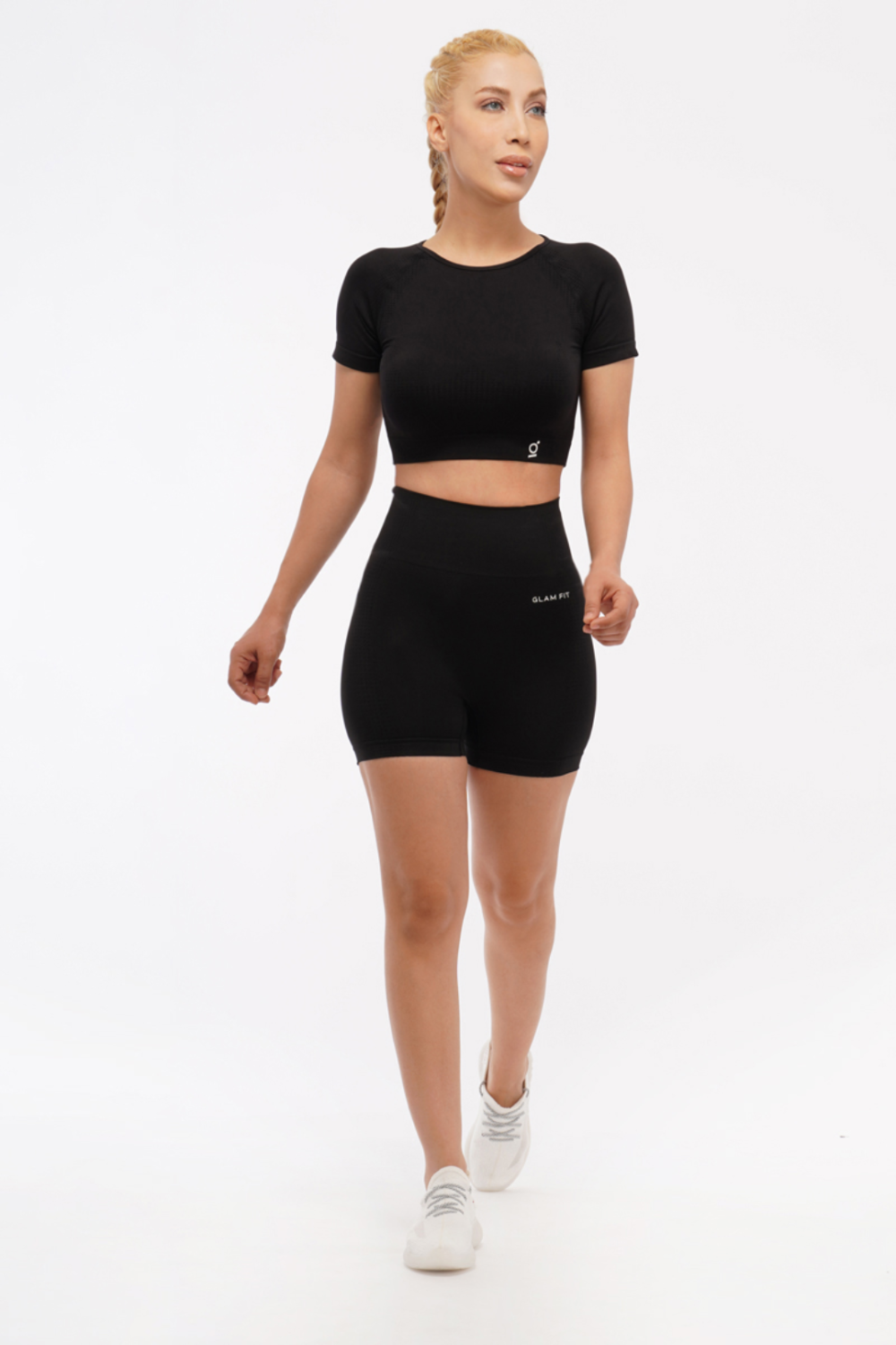 Women Seamless Workout Outfits Sport Crop Top And Shorts Black