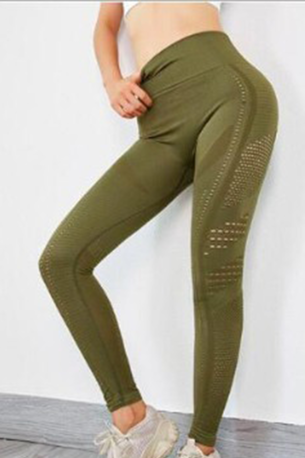 Women Seamless Workout Outfits Sport Long Sleeves And Leggings Khaki