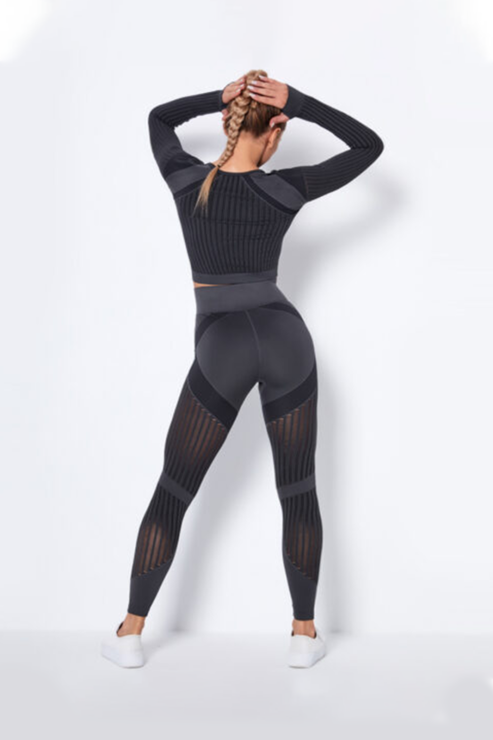 Women Seamless Workout Outfits Sport Long Sleeve And Legging Navy Blue