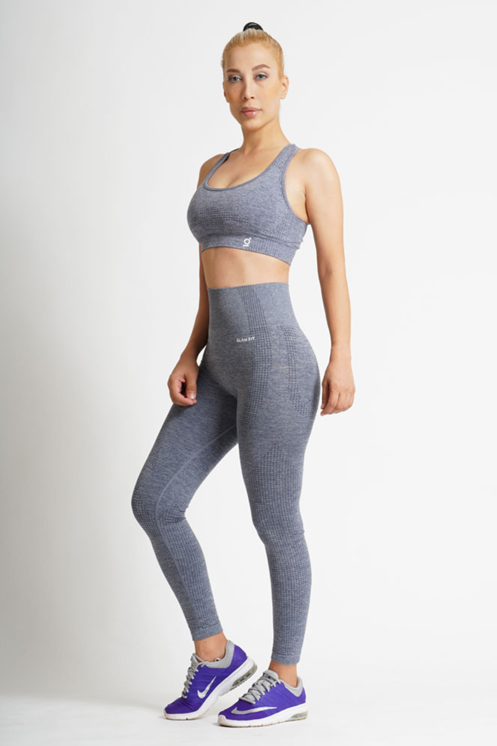 Women Seamless Workout Outfits Sport Bar And Legging Blue