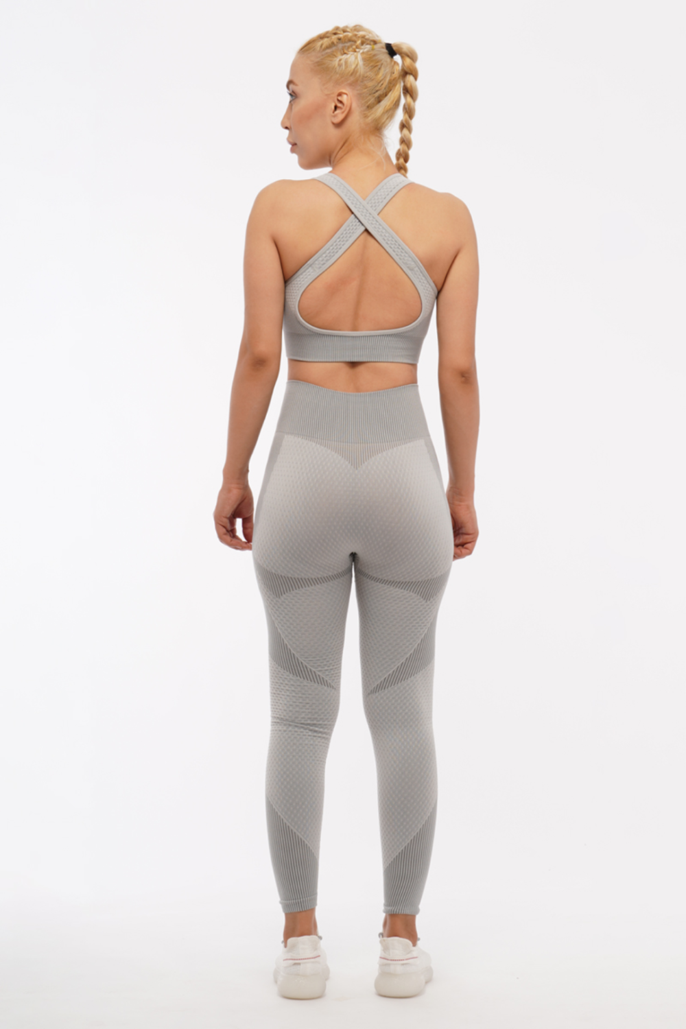 Women Seamless Workout Outfits Sport Bra And Legging White Gray