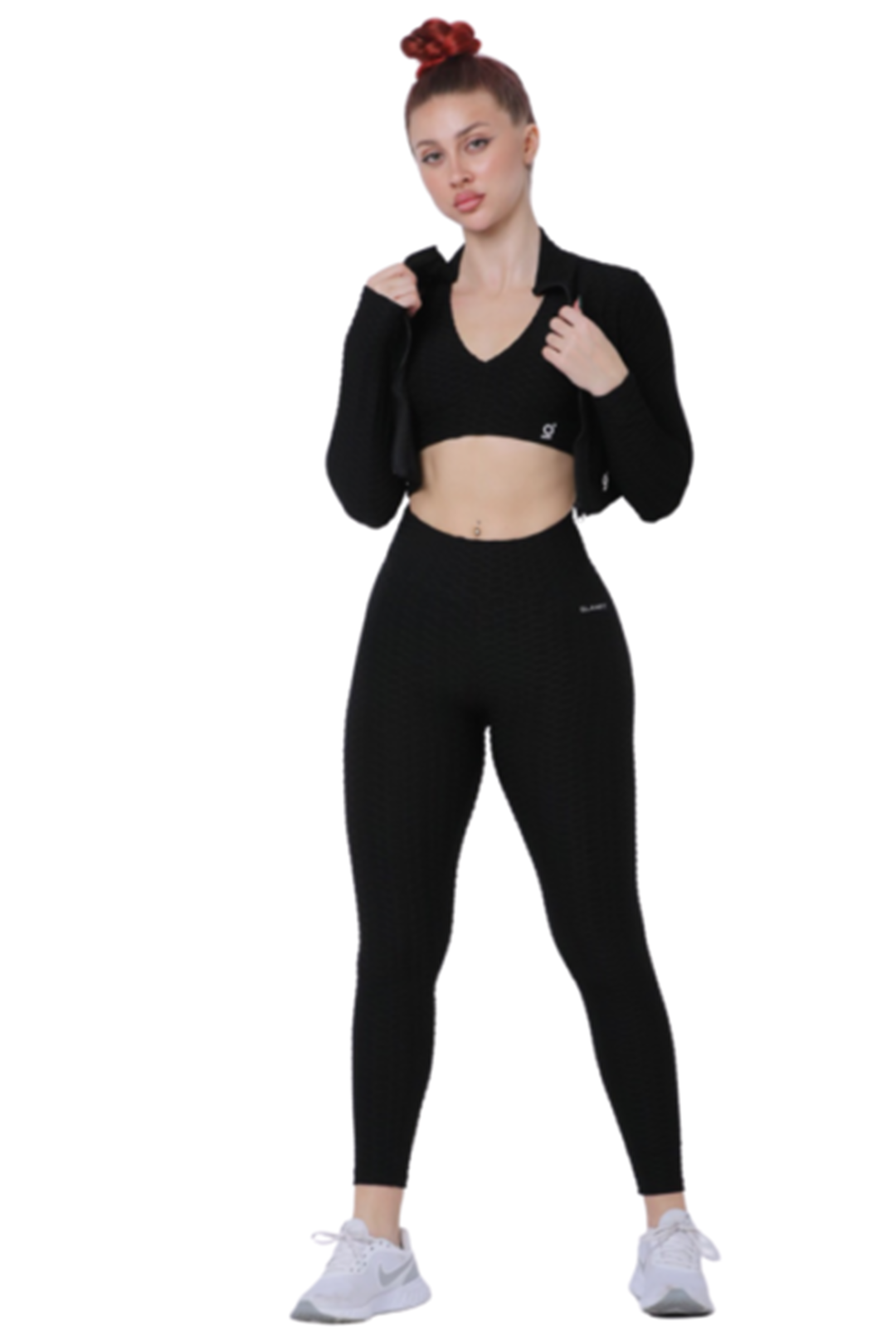 Black Women's Seamless Workout Set: Sport Long Sleeve and Legging - Glamfit