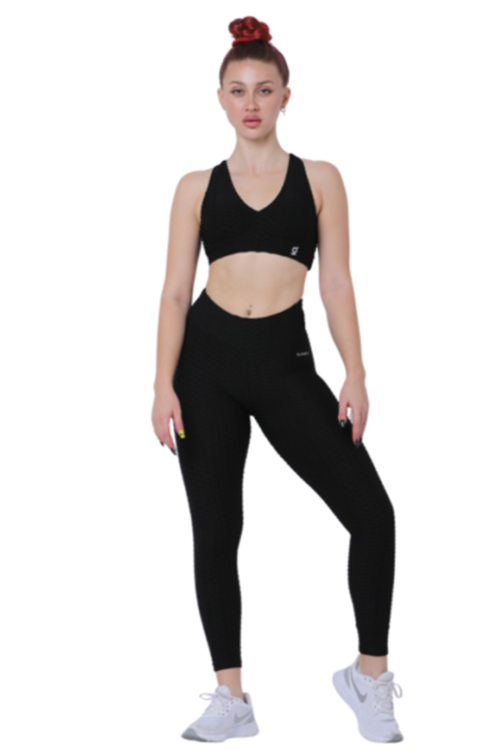 Samless Women 3pcs Yoga Sets Fitness Sport Suit Long Sleeve Zipper with Sports Bra & Leggings Pants Plain Black