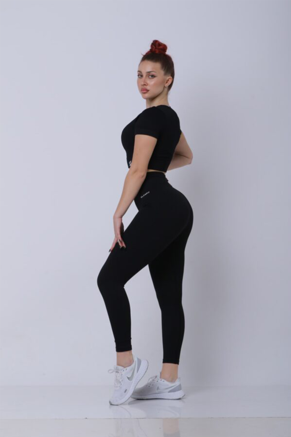 Women Casual Outfits Long Sleeve And High Waist  Leggings With Crop Top Black