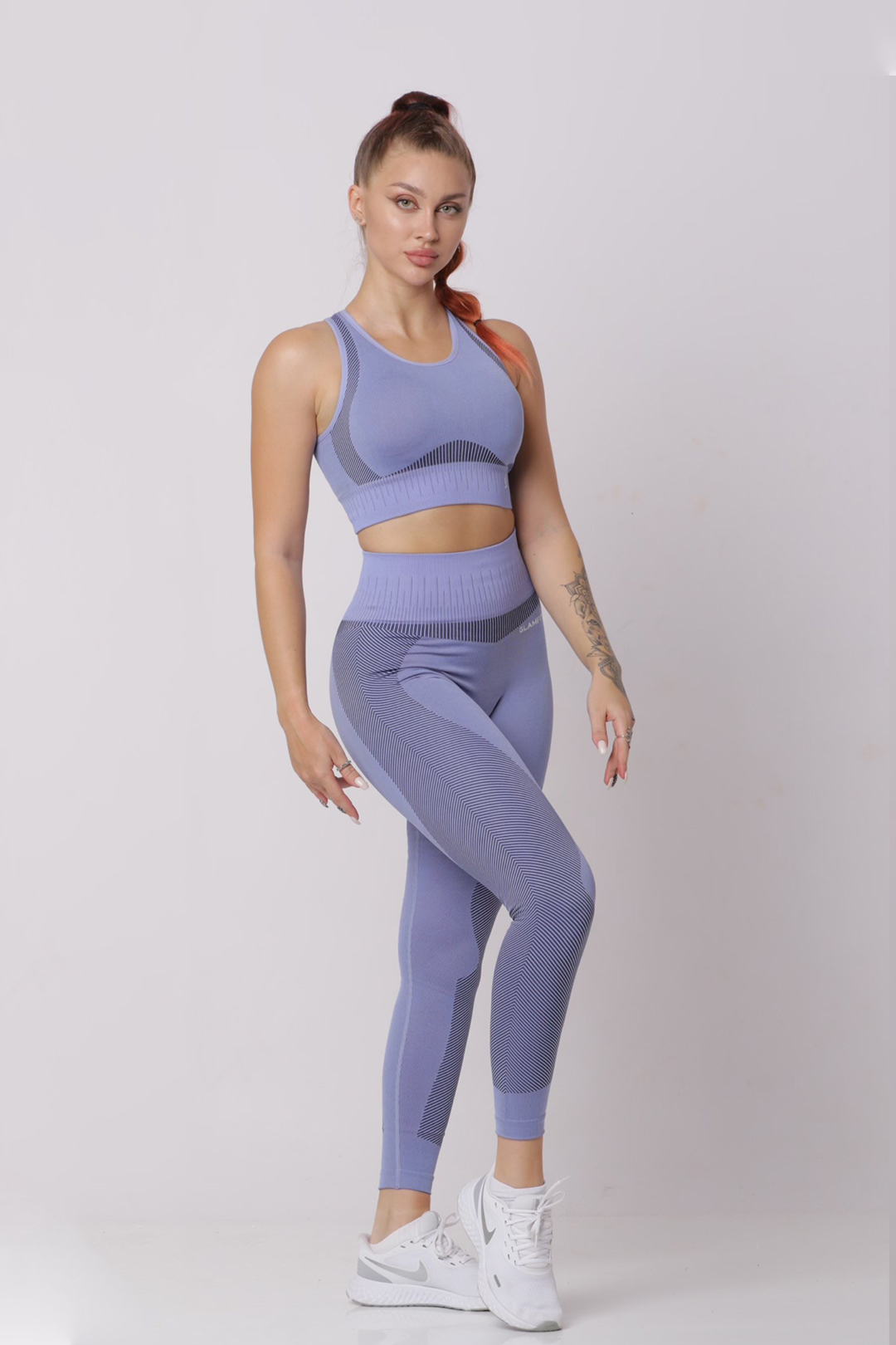 Samless Women 3pcs Yoga Sets Fitness Sport Suit Long Sleeve Zipper with  Sport Bra & Leggings Pants LightBlue