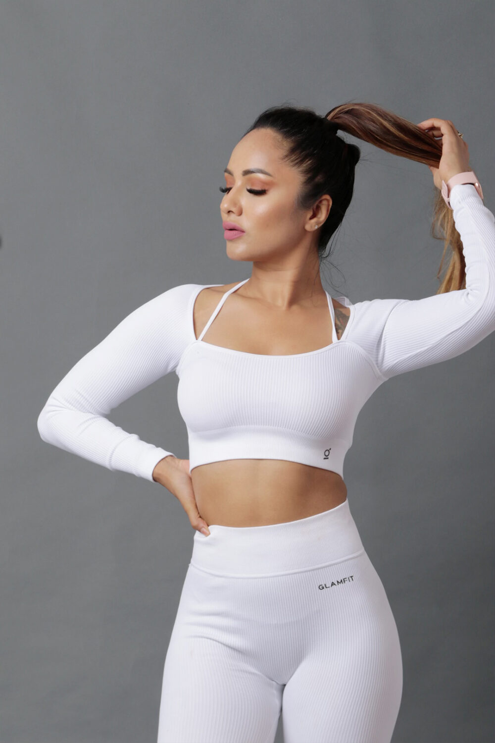 Women Seamless Workout Outfits Sport Long Sleeve And Legging White