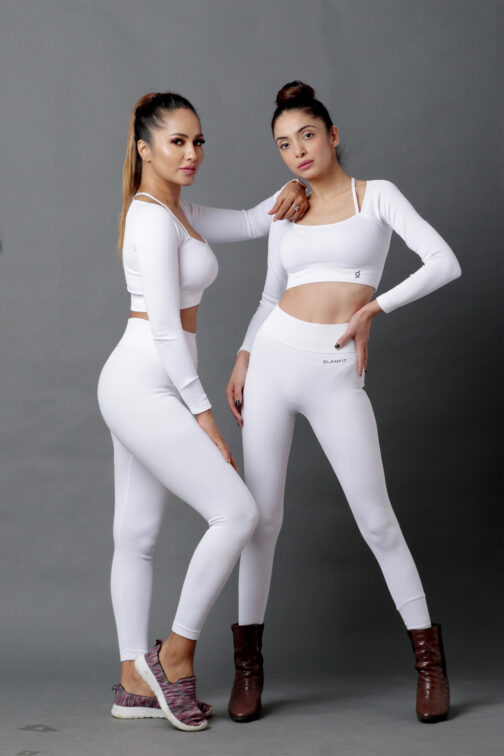Women Seamless Workout Outfits Sport Long Sleeve And Legging White