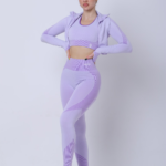 Seamless Women 3pcs Yoga Sets Fitness Sport Suit Long Sleeve Zipper with Sport Bra & Leggings Pants Light Purple