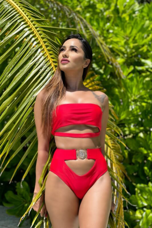 Women Clothing Summer Bikini Solid Swimwear Hollow Out High Waist Sexy Beach Swimwear set Red