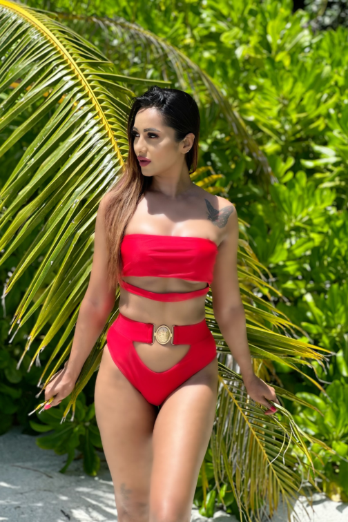 Women Clothing Summer Bikini Solid Swimwear Hollow Out High Waist Sexy Beach Swimwear set Red