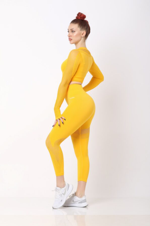 Women Workout Outfits Sport Long Sleeve And Legging Yellow Zig