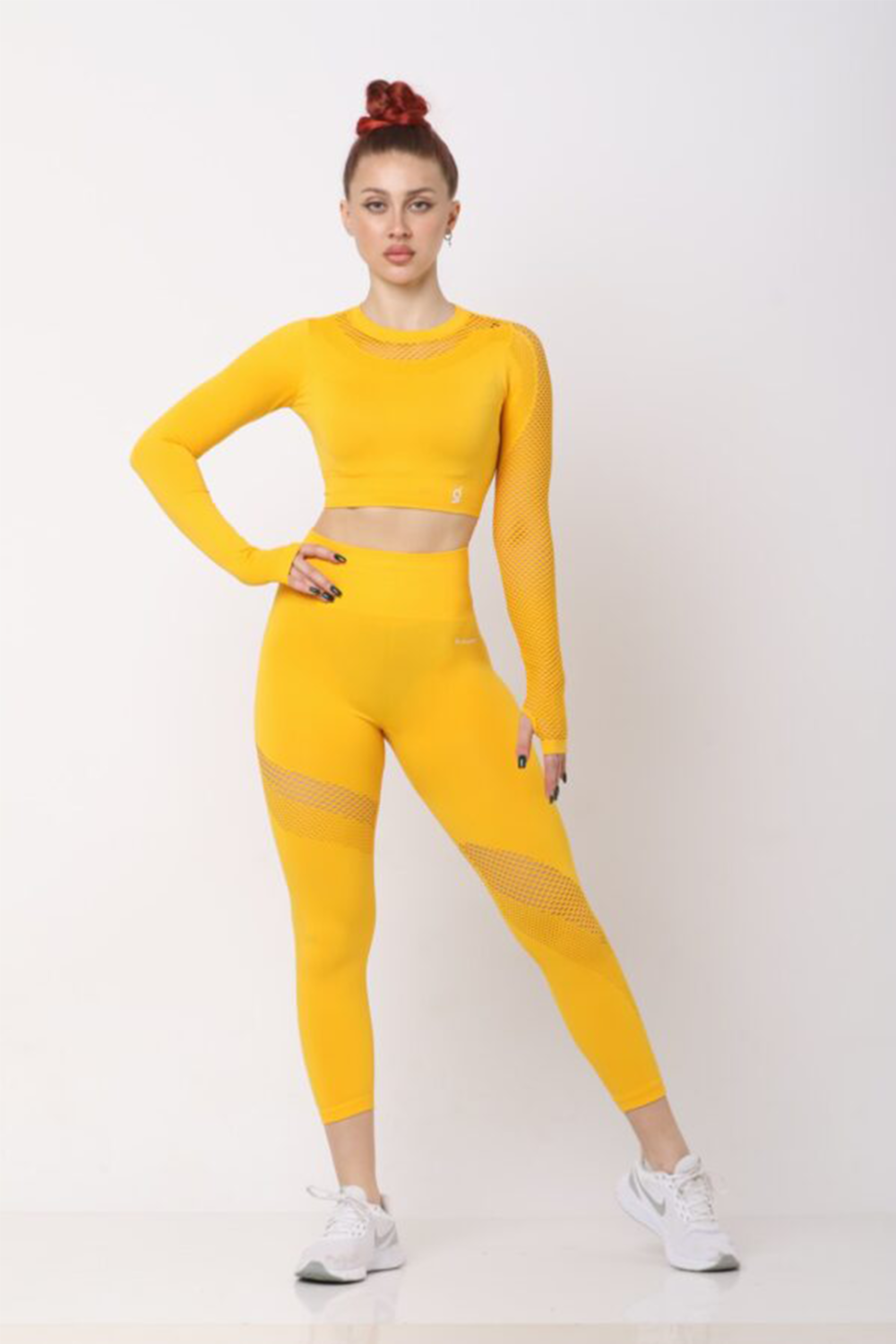 Women Workout Outfits Sport Long Sleeve And Legging Yellow Zig