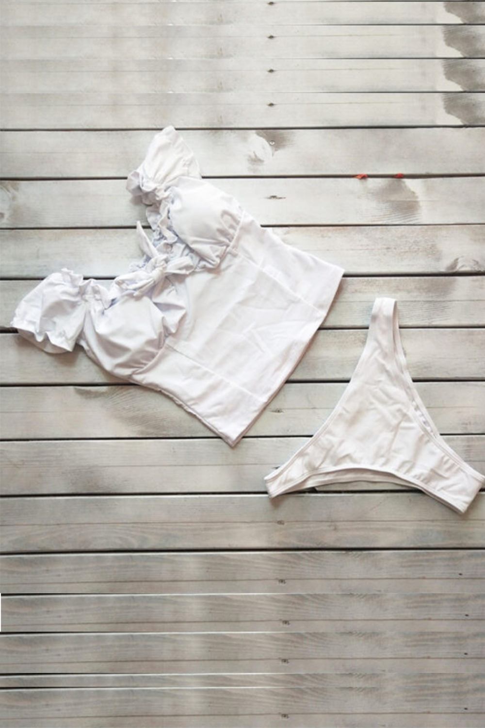 Women 2 Piece Frills Bikini Swimsuit Set White