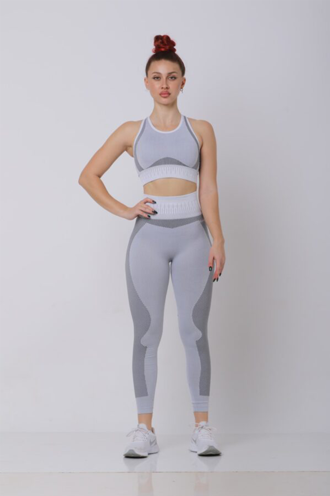 Women Long Sleeve Yoga Set Zipper Crop Top Sport Bra Gym Fitness