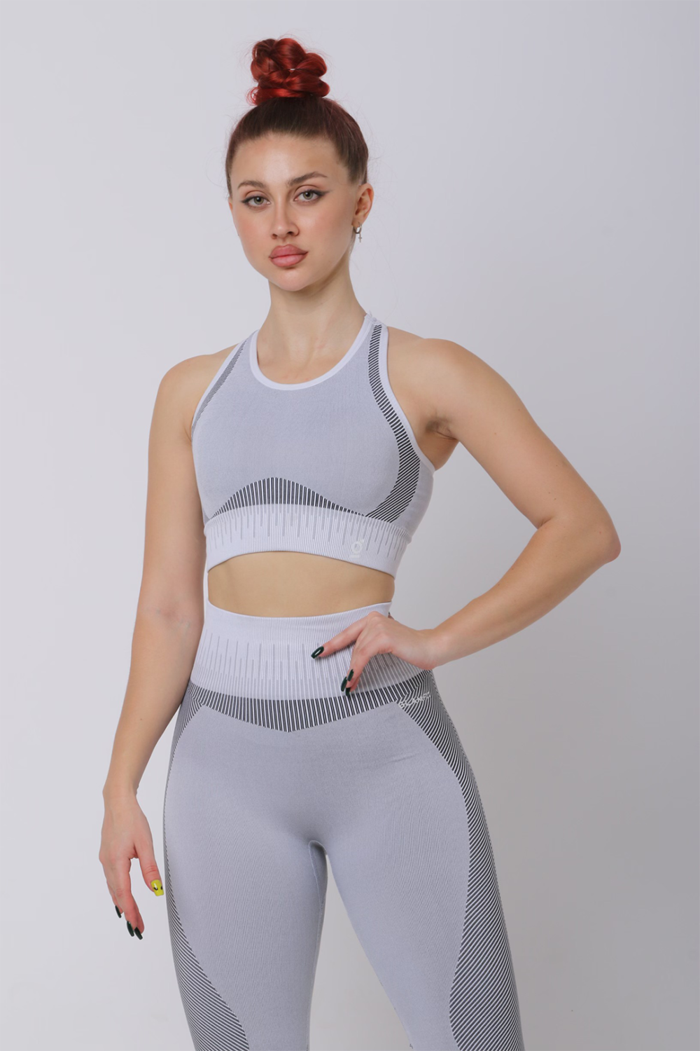 Samless Women 3pcs Yoga Sets Fitness Sport Suit Long Sleeve Zipper with Sport Bra & Leggings Pants Light Grey