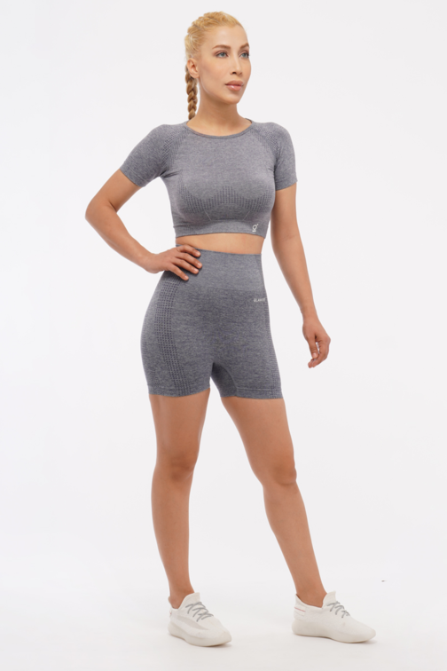 Women Seamless Workout Outfits Sport Crop Top And Shorts Light Blue