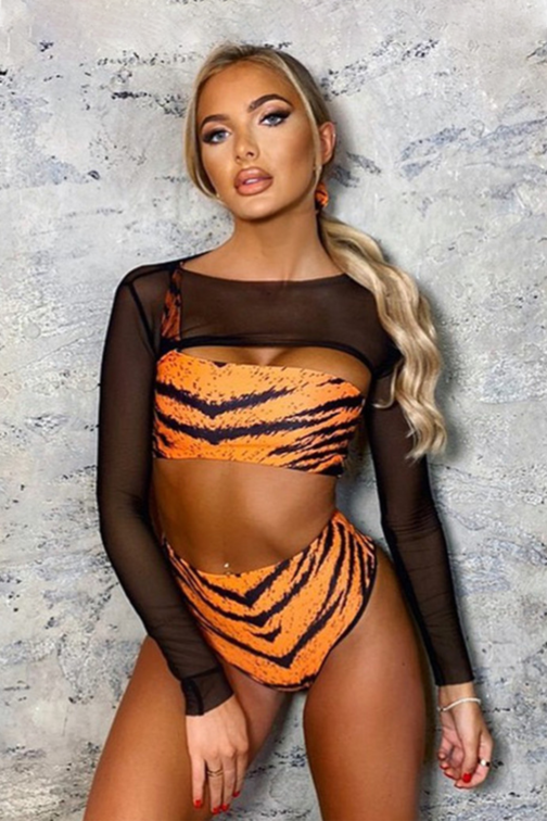 Women Tiger Print Bikini 3Pcs Set