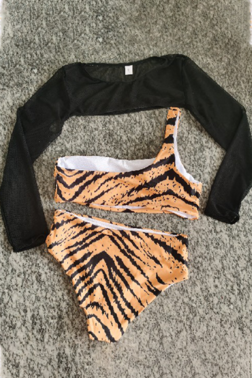 Women Tiger Print Bikini 3Pcs Set