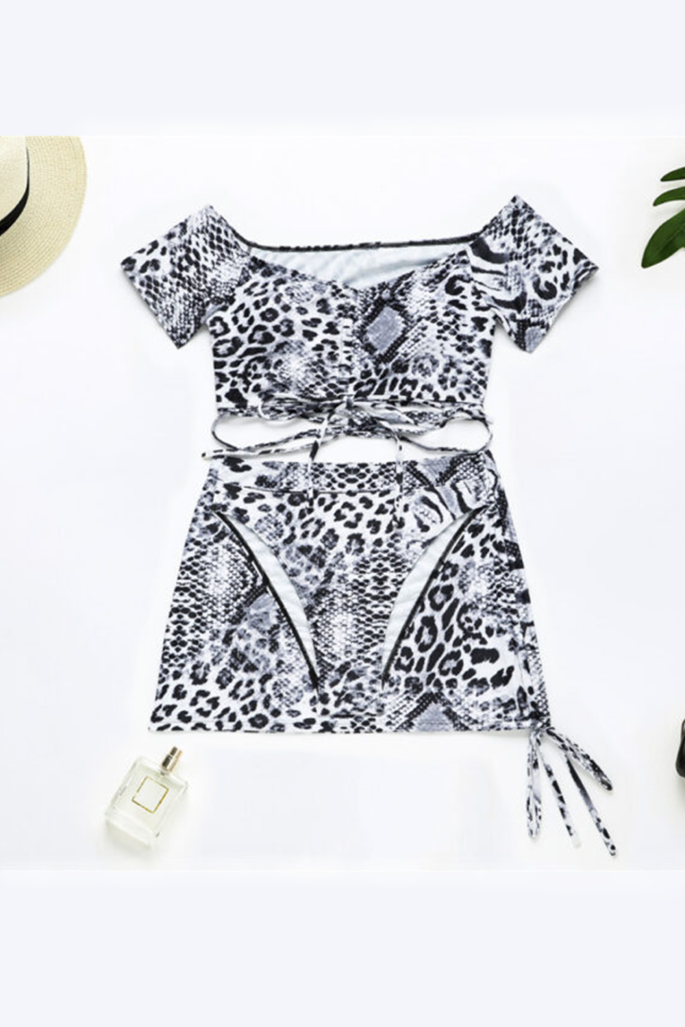 Womens Snake Print 3 Piece Bikini Set