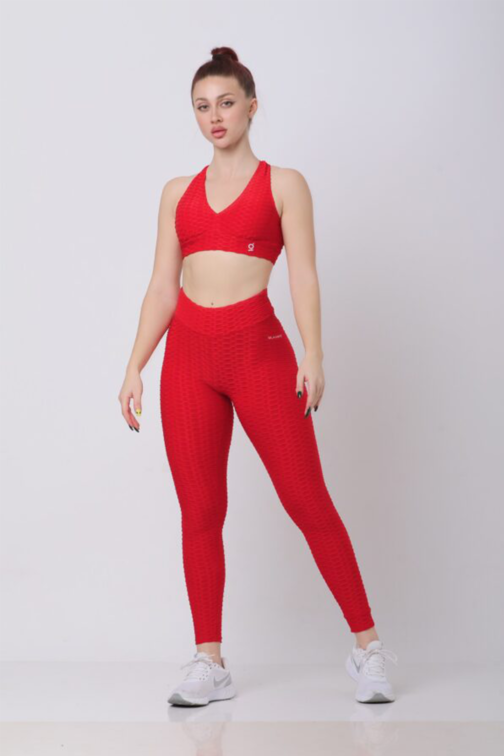 Samless Women 3pcs Yoga Sets Fitness Sport Suit Long Sleeve Zipper with Sport Bra & Leggings Pants Plain Red