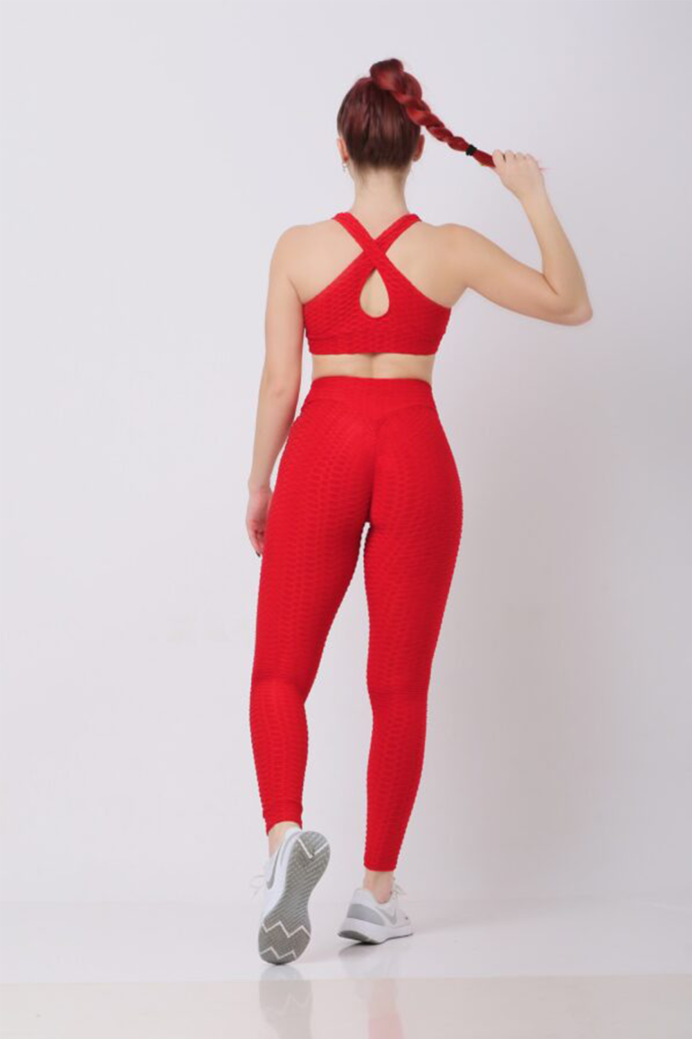 Samless Women 3pcs Yoga Sets Fitness Sport Suit Long Sleeve Zipper with Sport Bra & Leggings Pants Plain Red