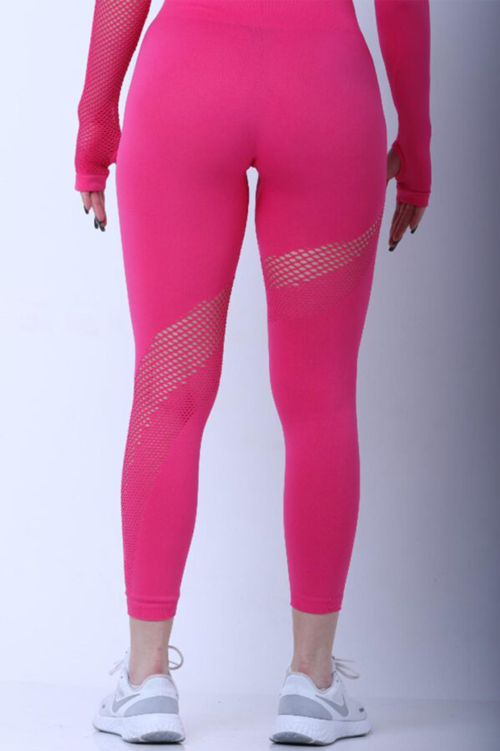 Women Seamless Workout Outfits Sport Long Sleeve And Leggings Hot Pink