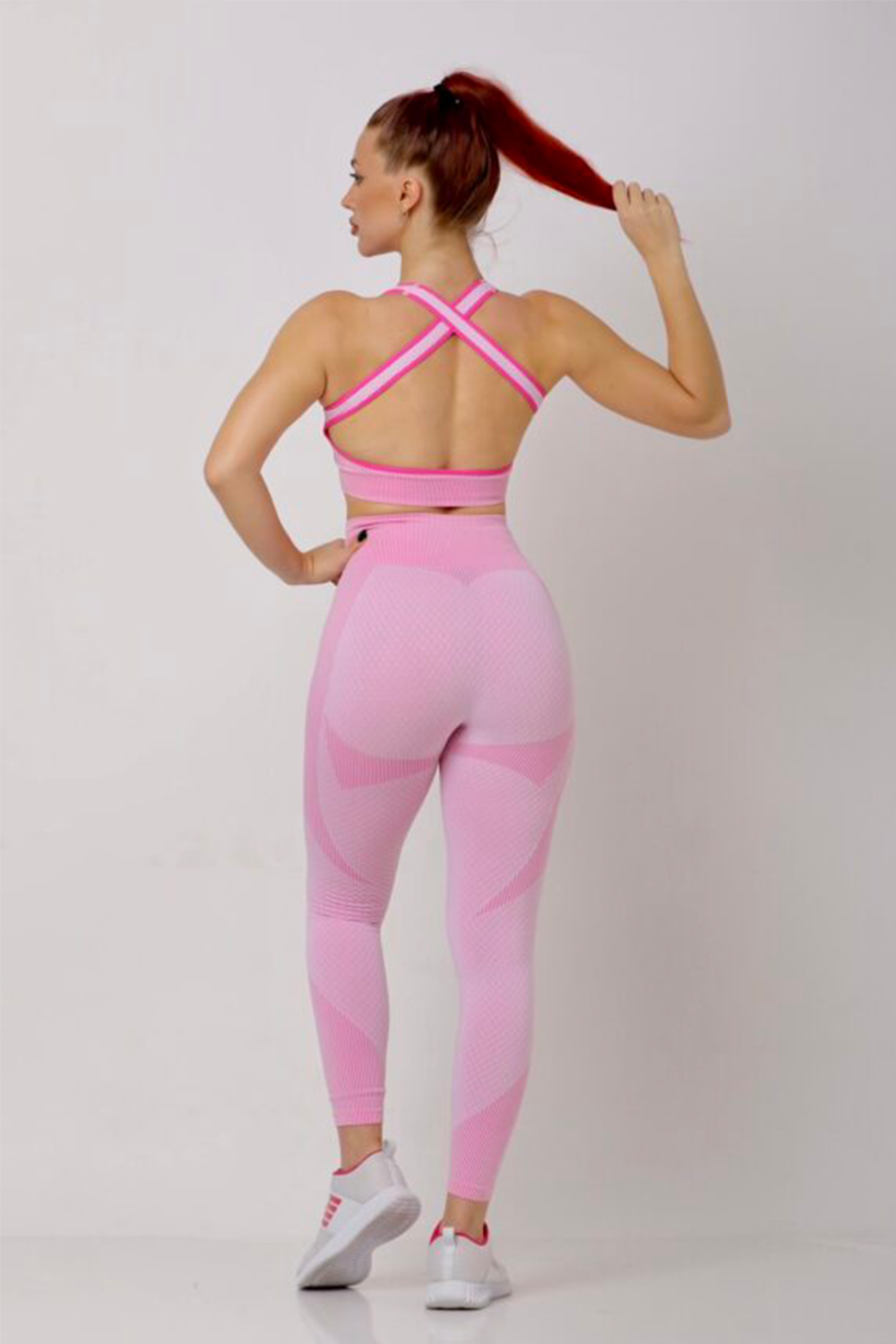 Samless Women 3pcs Yoga Sets Fitness Sport Suit Long Sleeve Zipper with Sport Bra & Leggings Pants Pink