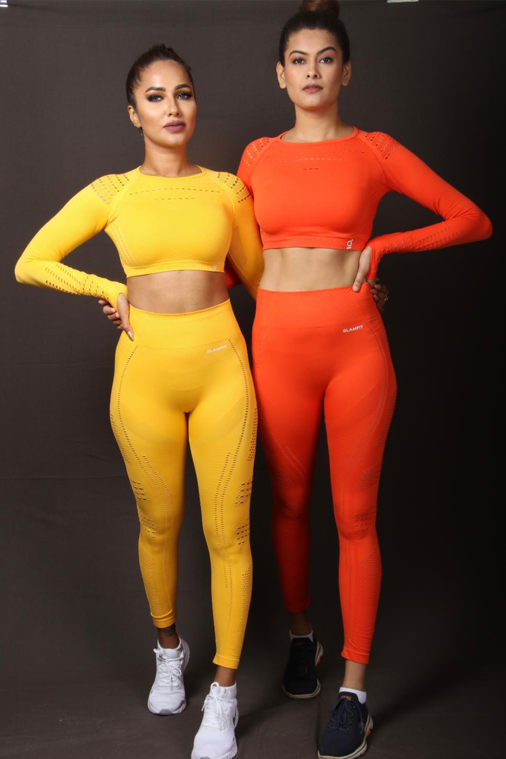 Women Seamless Workout Outfits Sport Long Sleeve And Legging Orange